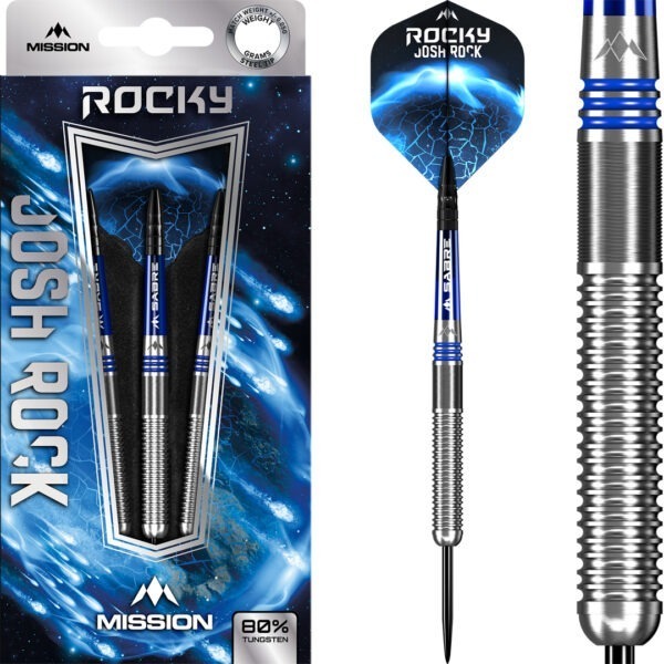 80% tungsten darts Josh Rock - Close-up van de dartpijl met focus op het tungsten materiaal.