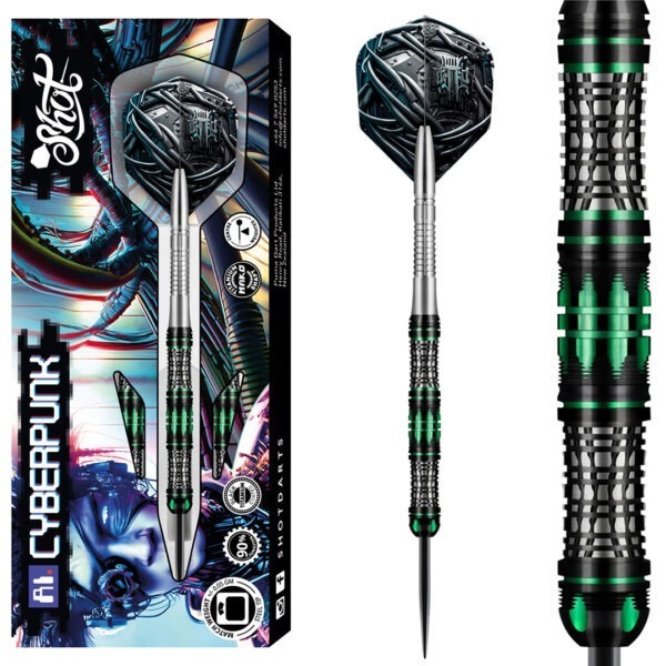 Shot AI Cyberpunk 90% Steeltip dartpijlen - Futuristische precisie voor elke darter.